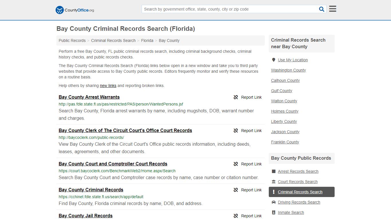 Bay County Criminal Records Search (Florida) - County Office